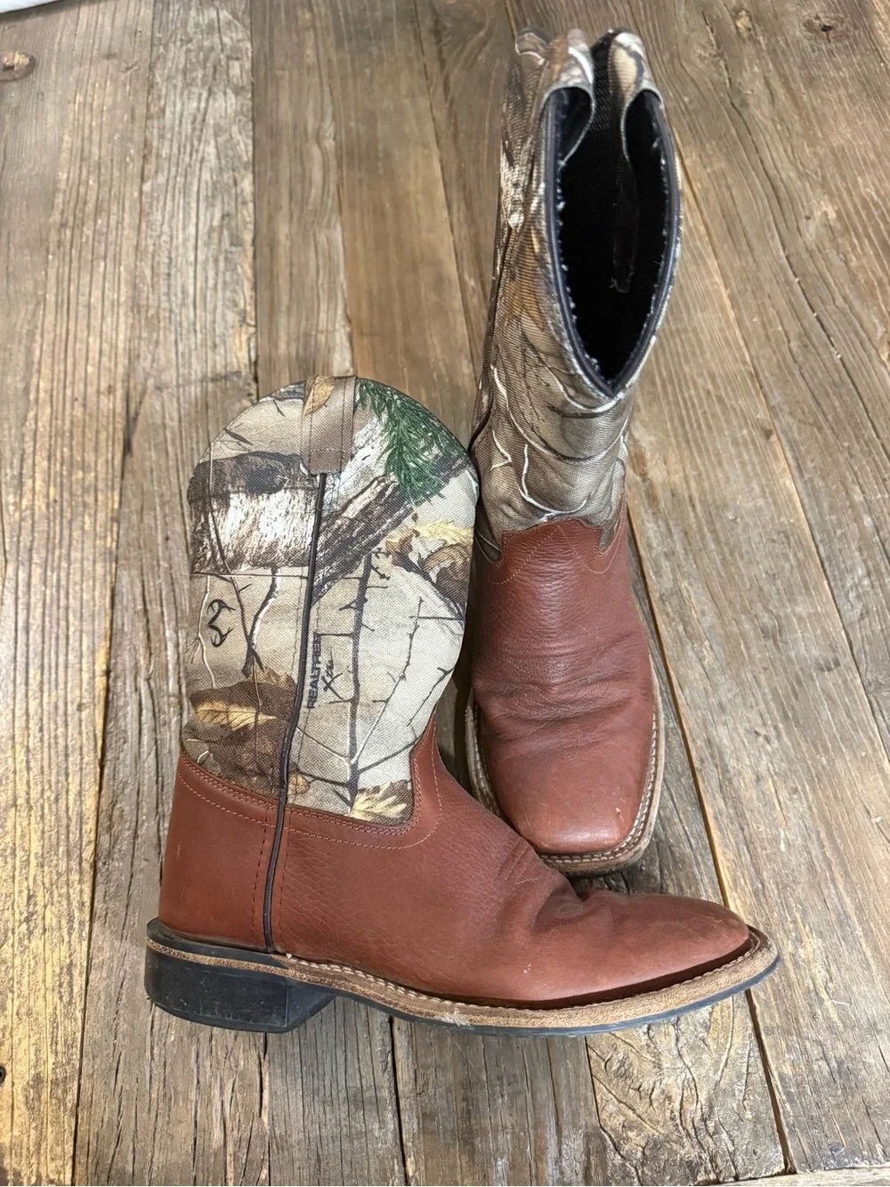 Old West Brown Leather with Camo Shaft Cowboy Boots